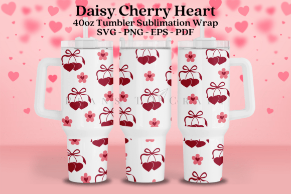Cherry Daisy Valentine 40oz Tumbler Wrap