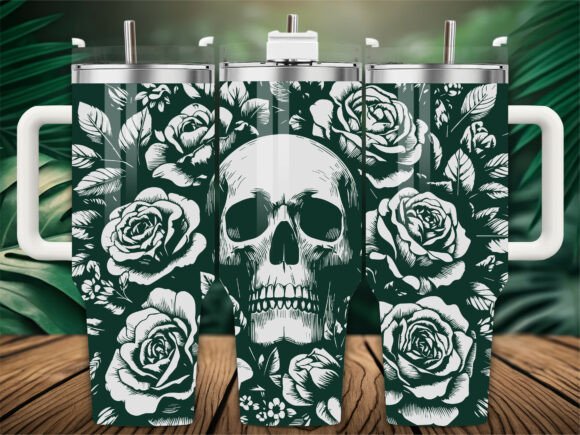 Dark Teal Rose Skull