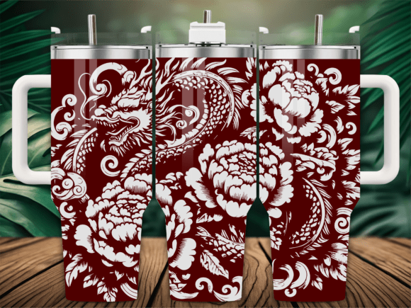 Floral Asian Dragon Embroidery Design
