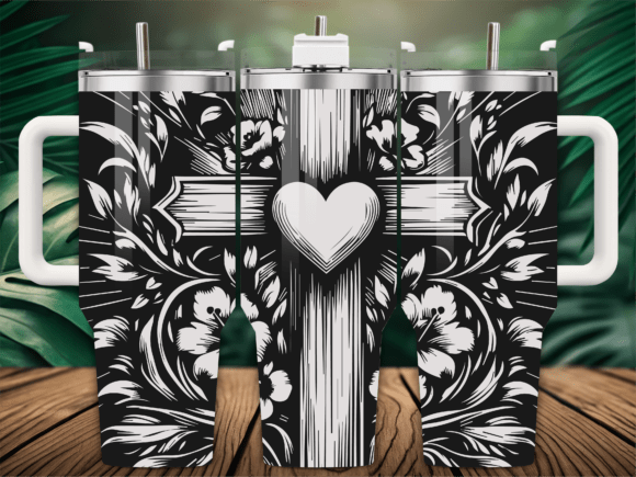 Floral Heart Cross Tumbler Wrap