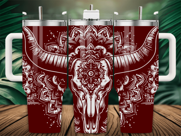 Mandala Floral Cow Skull Laser Tumbler