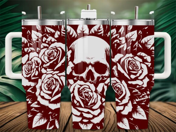 Maroon Floral Skull