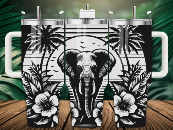 Tropical Elephant Embroidery Design