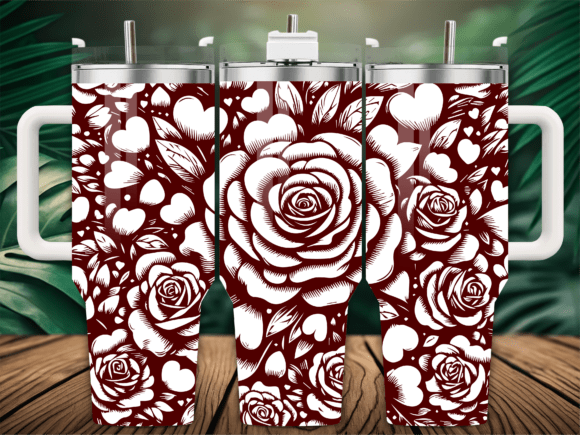 Valentines Rose Hearts Laser Tumbler PNG